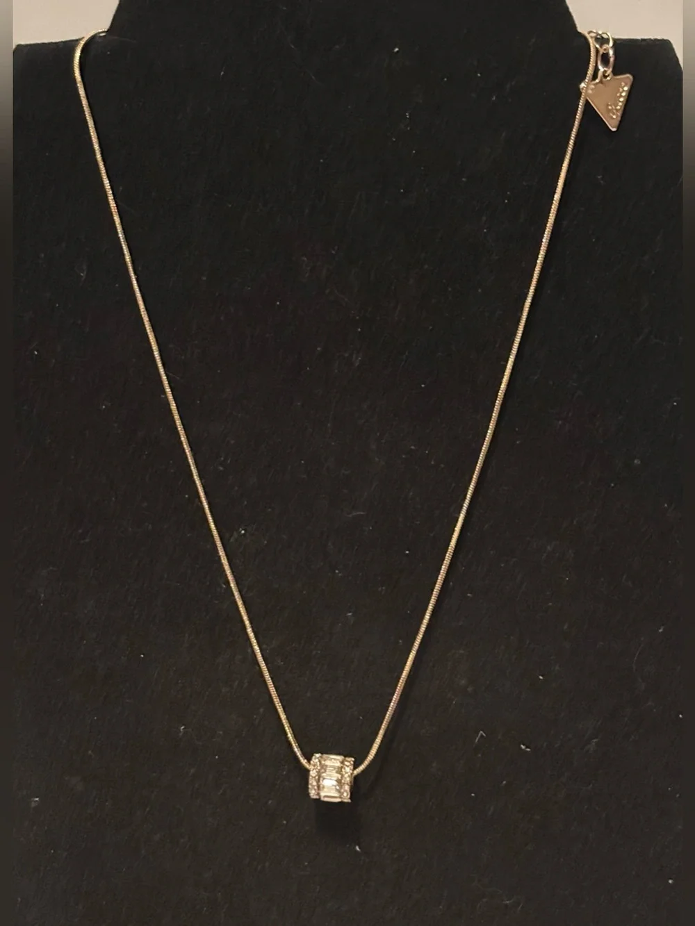 GUESS Gold Toned Stainless Steel Cylindrical Pendant & Zircon Necklace NWT